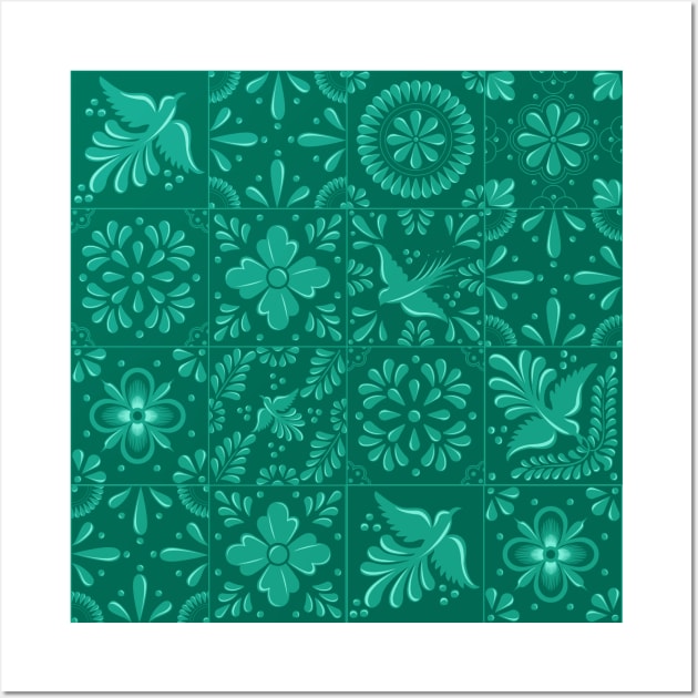 Mexican Turquoise Talavera Tile Pattern by Akbaly Wall Art by Akbaly